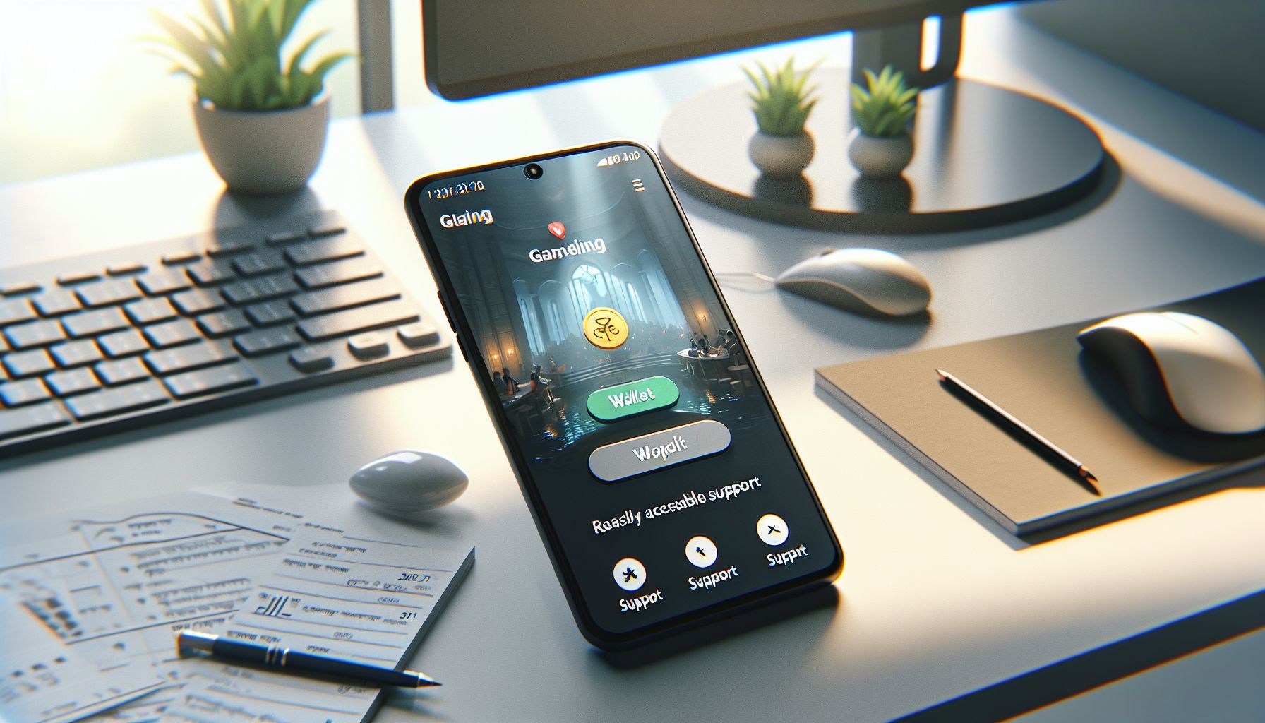Mobile user checking wallet and support information on an online gaming app