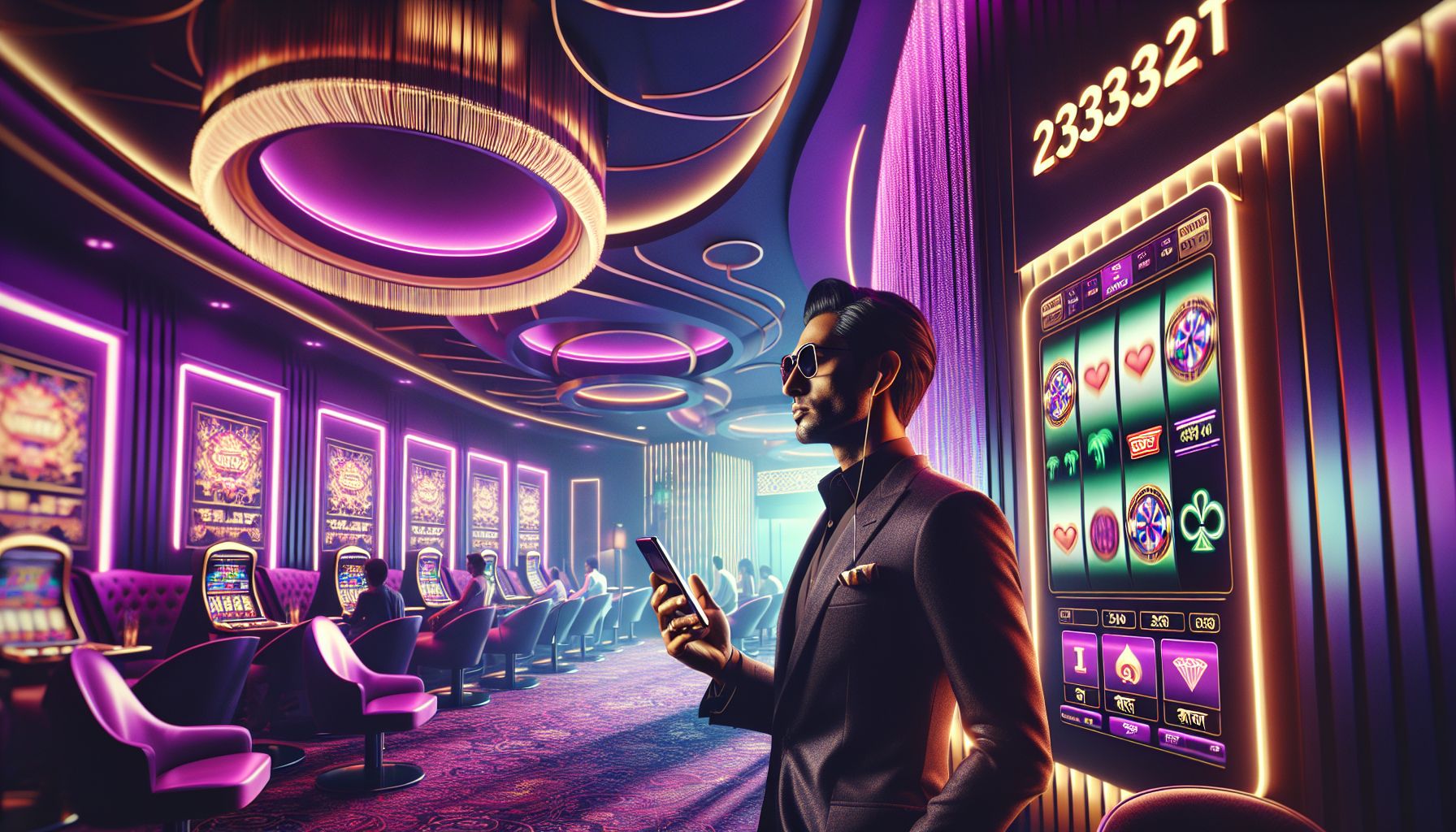 Young Bangladeshi player enjoying colorful slot action on a mobile screen inside the 2333bet gaming environment